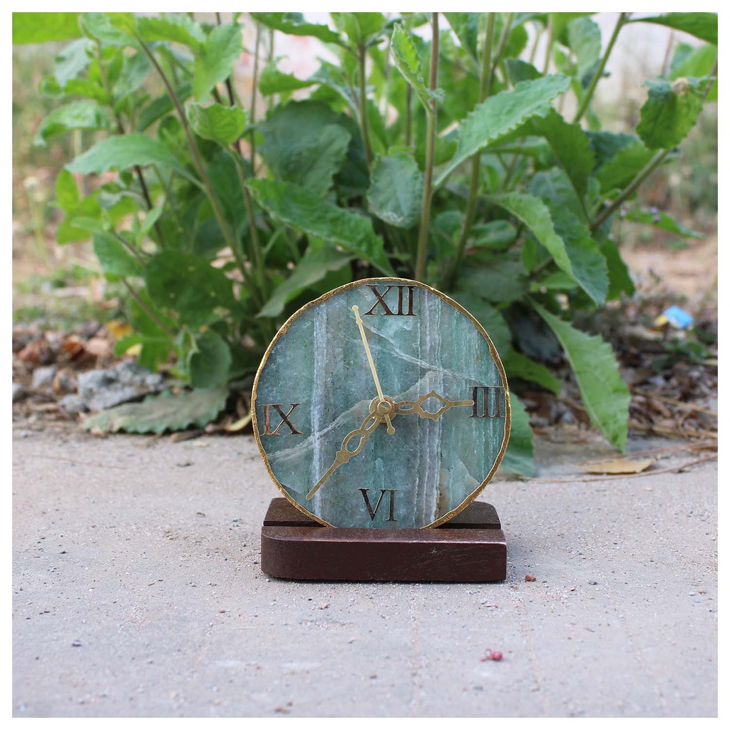 Handcrafted Natural Agate Stone Table/Desk Clock with stand