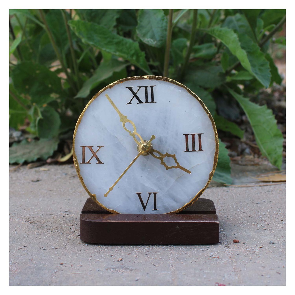 Handcrafted Natural Agate Stone Table/Desk Clock with stand