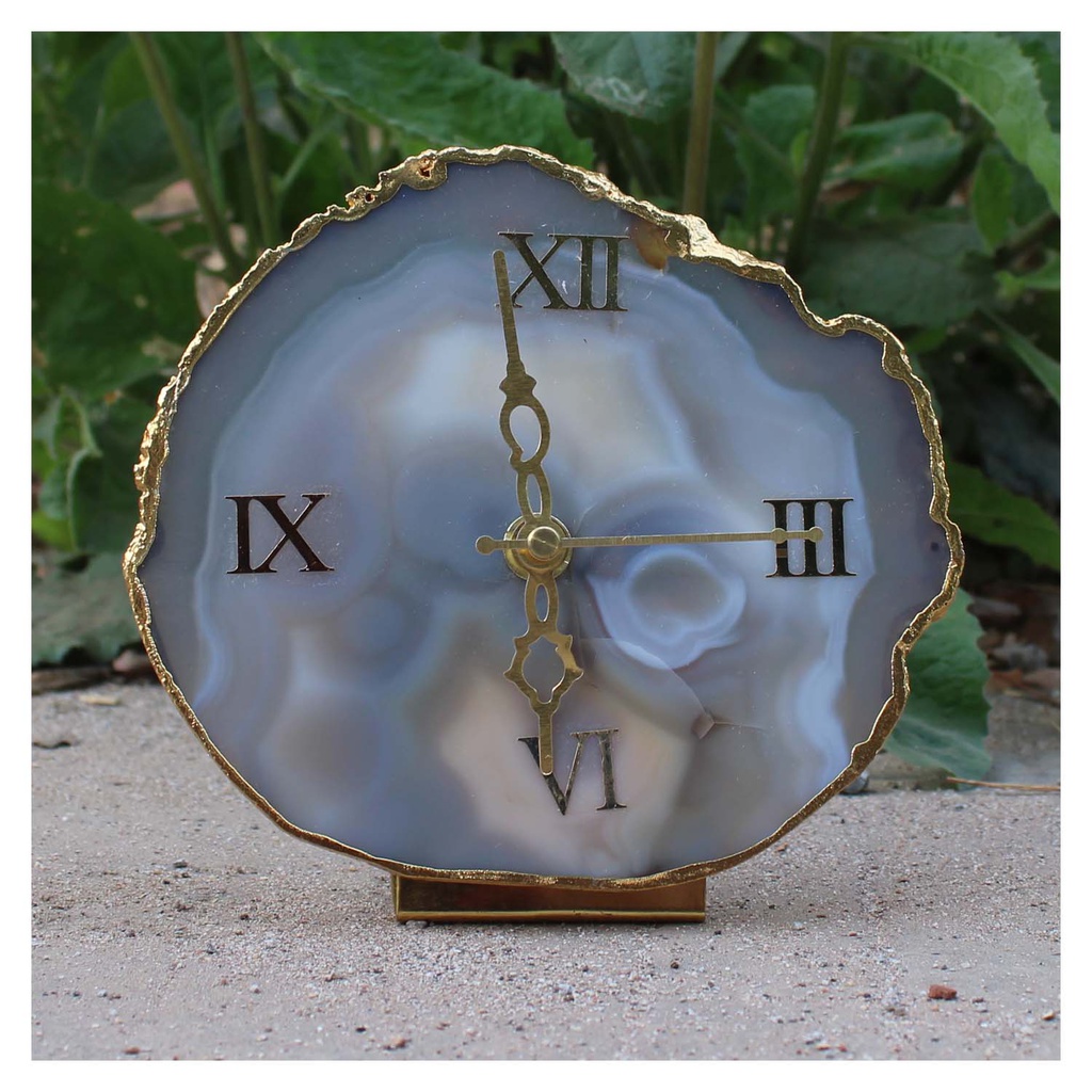 Handcrafted Natural Agate Stone Table/Desk Clock with stand