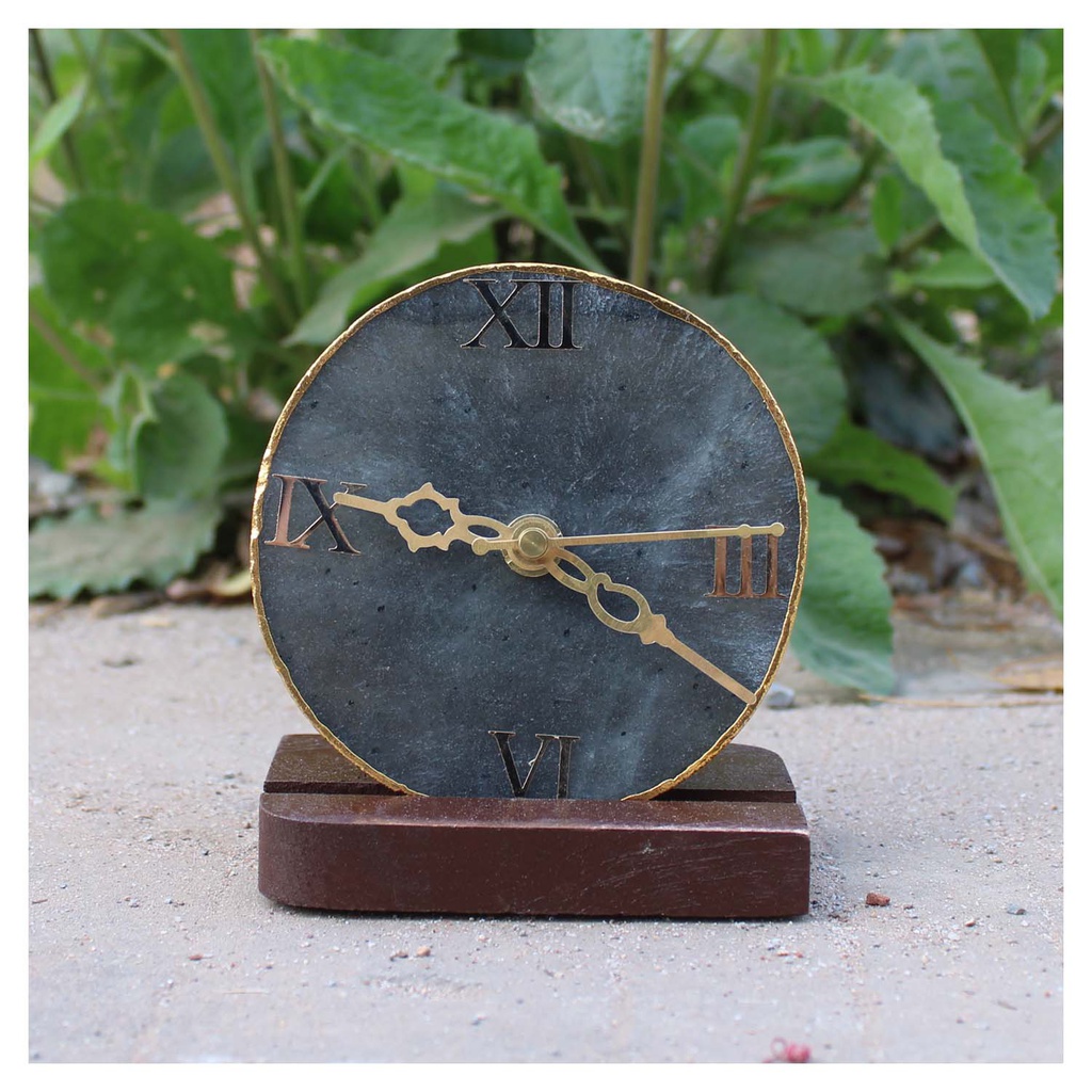 Handcrafted Natural Agate Stone Table/Desk Clock with stand