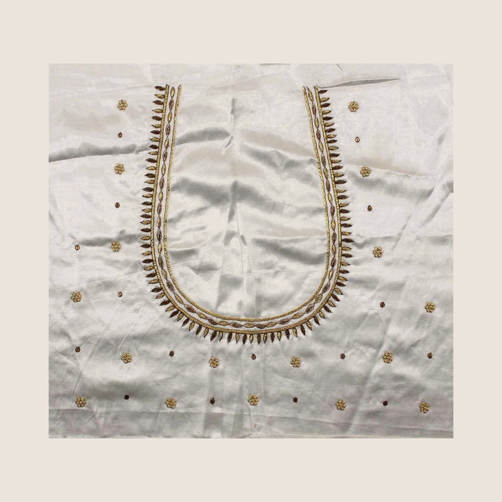 Off-White Hand Embroidered Mashru Unstitched Blouse Piece