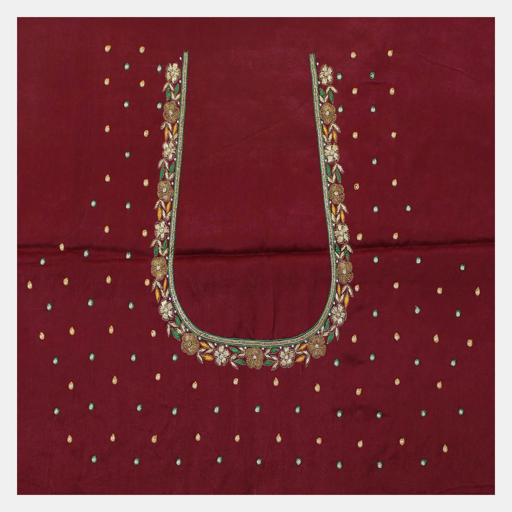 Hand Embroidered Mashru Unstitched Blouse Piece