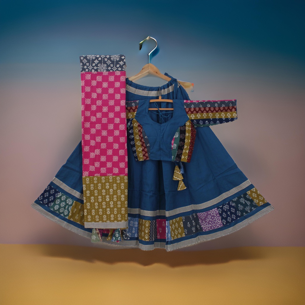 Cotton Hand Block Printed Patchwork Chaniya Choli