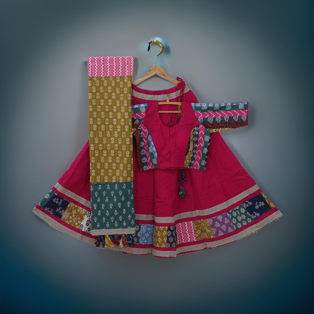Cotton Hand Block Printed Patchwork Chaniya Choli
