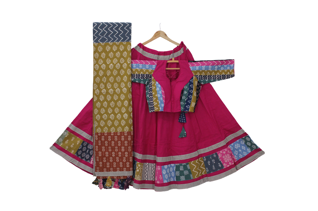 Cotton Hand Block Printed Patchwork Chaniya Choli