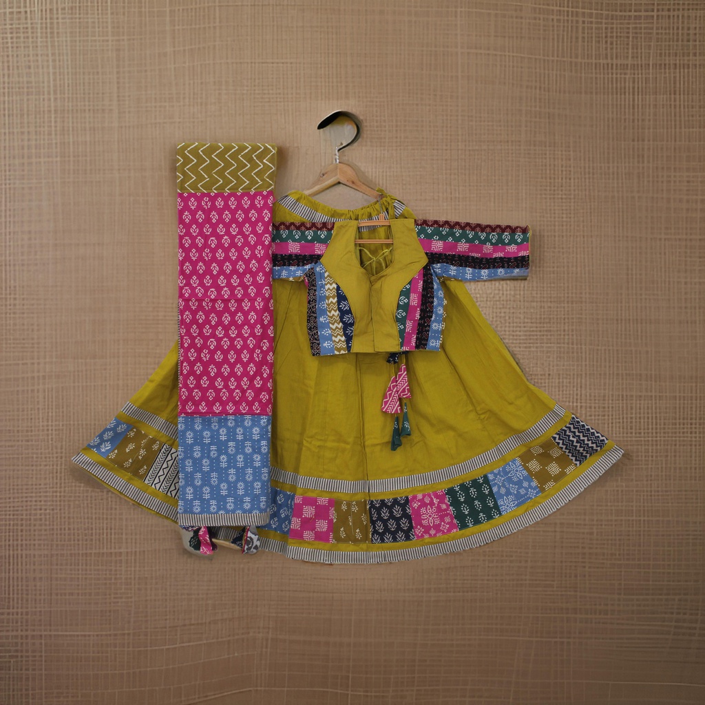 Cotton Hand Block Printed Patchwork Chaniya Choli