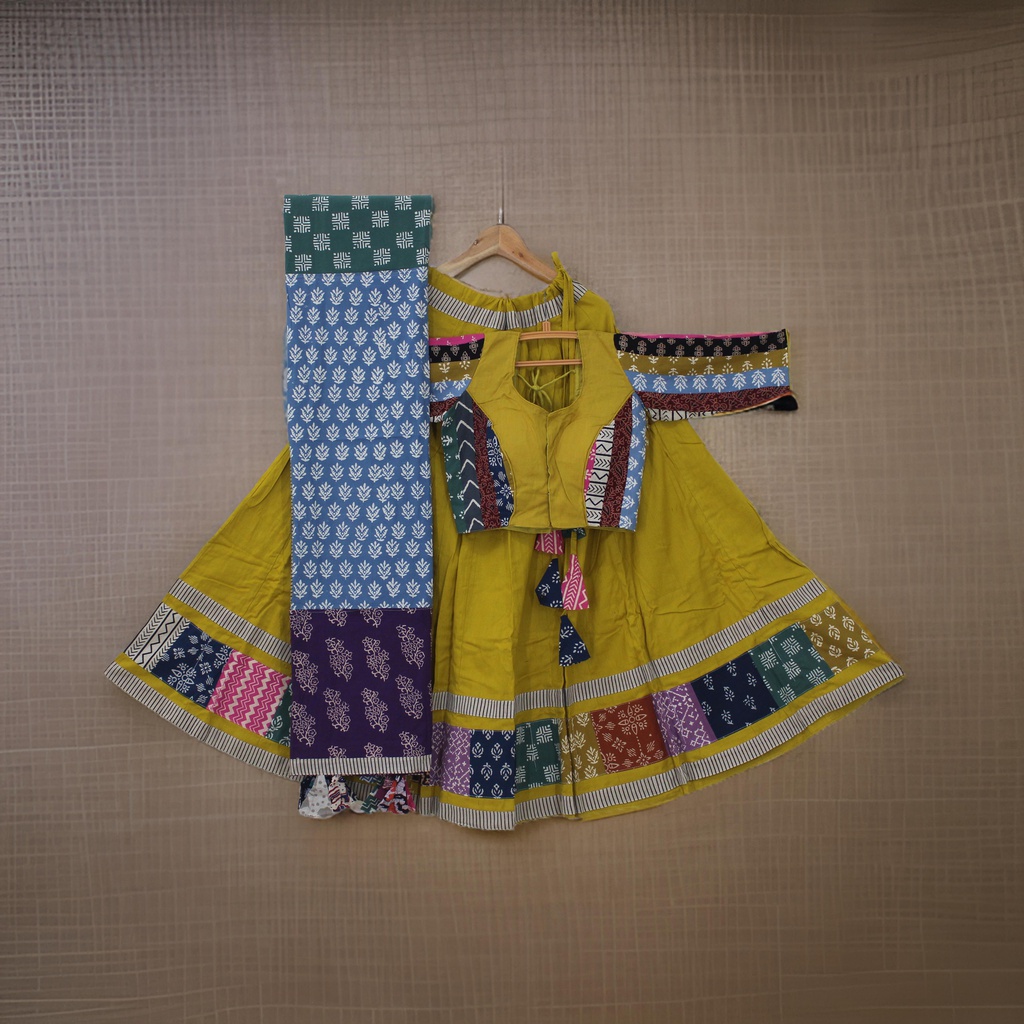 Cotton Hand Block Printed Patchwork Chaniya Choli