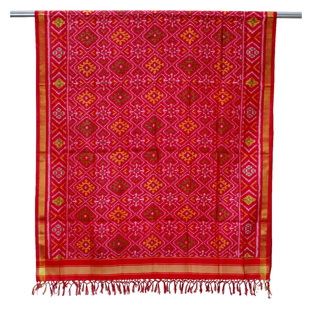 Pink Shaded Handloom Single Ikat Patola Silk Dupatta