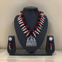 Handcrafted Threaded Silver Oxidized Necklace Set