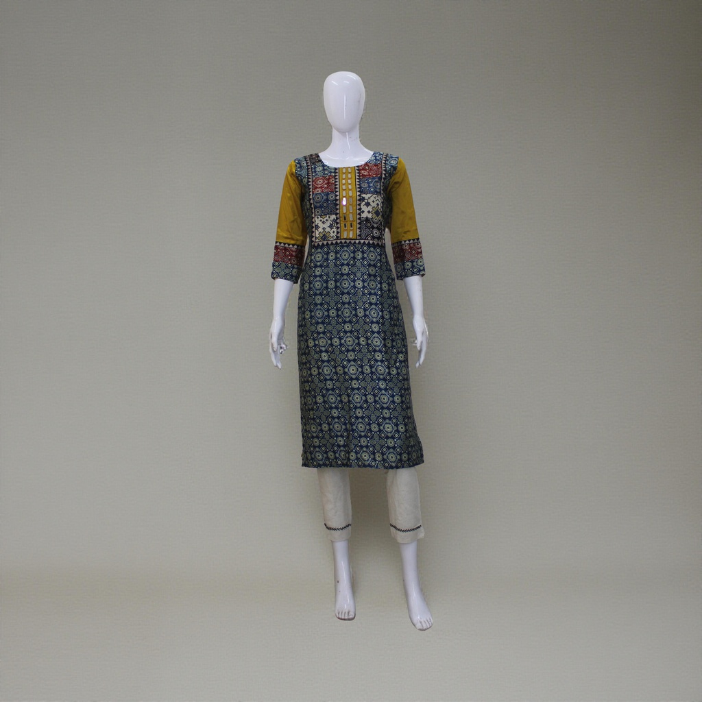 Mustard Ajrakh Hand Block Printed Mashru Kurti
