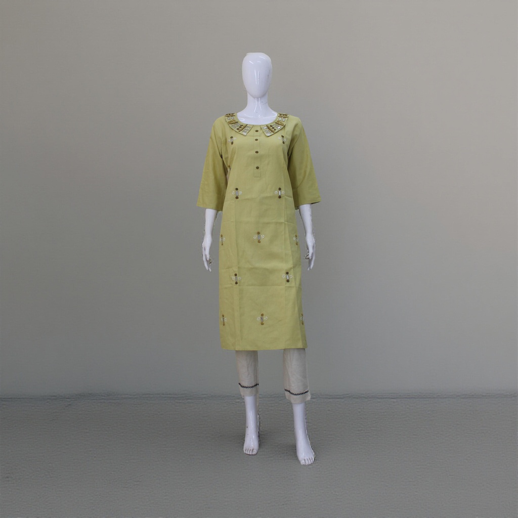 Cotton Hand Embroidered Mirror Work Kurti