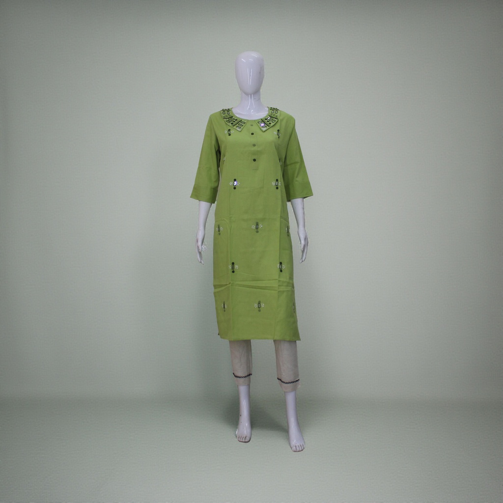 Cotton Hand Embroidered Mirror Work Kurti