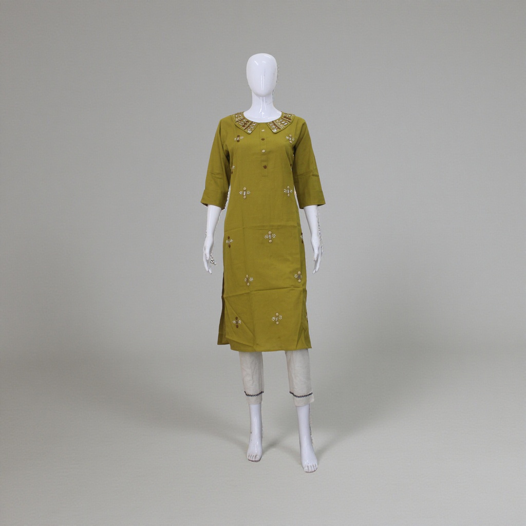 Cotton Hand Embroidered Mirror Work Kurti