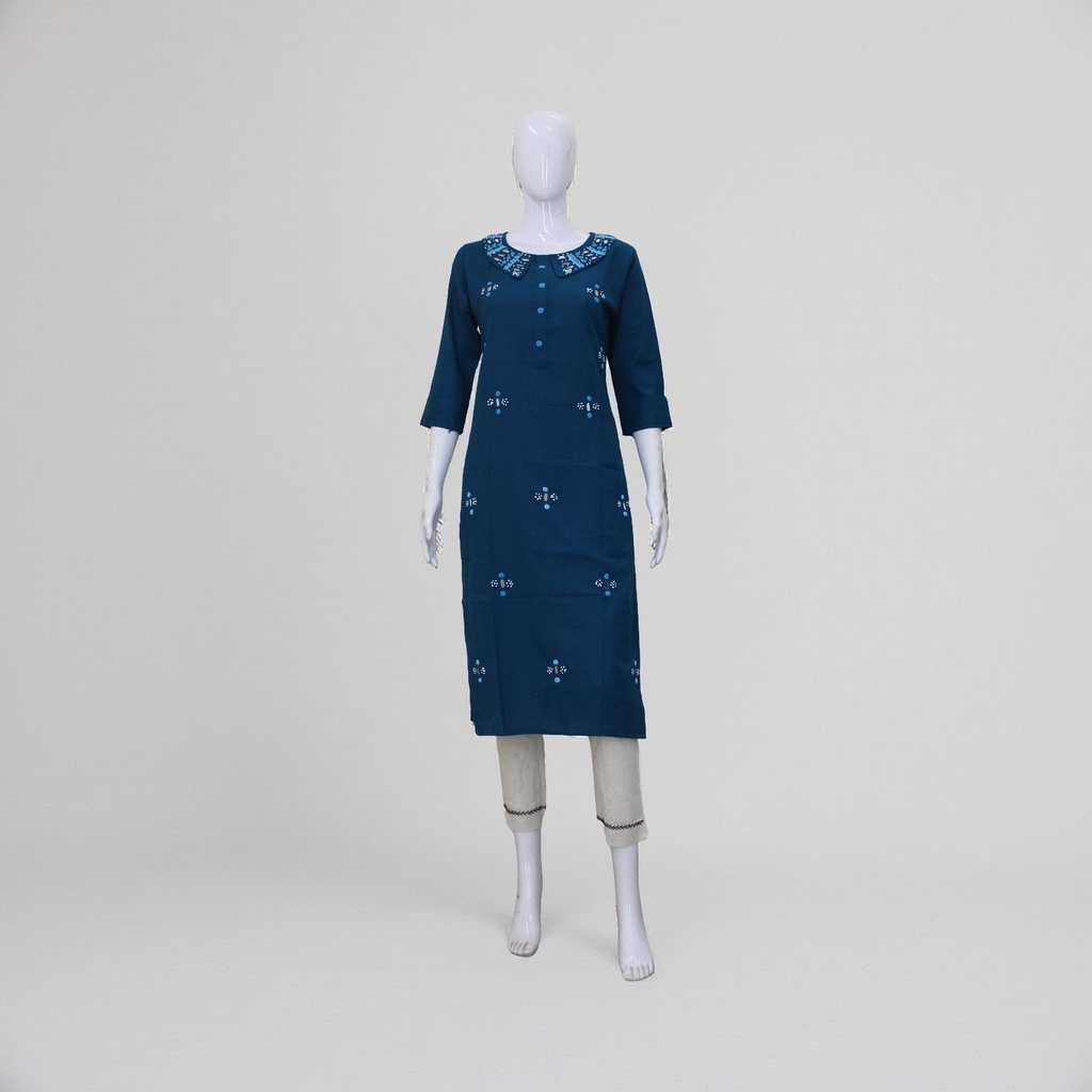 Cotton Hand Embroidered Mirror Work Kurti
