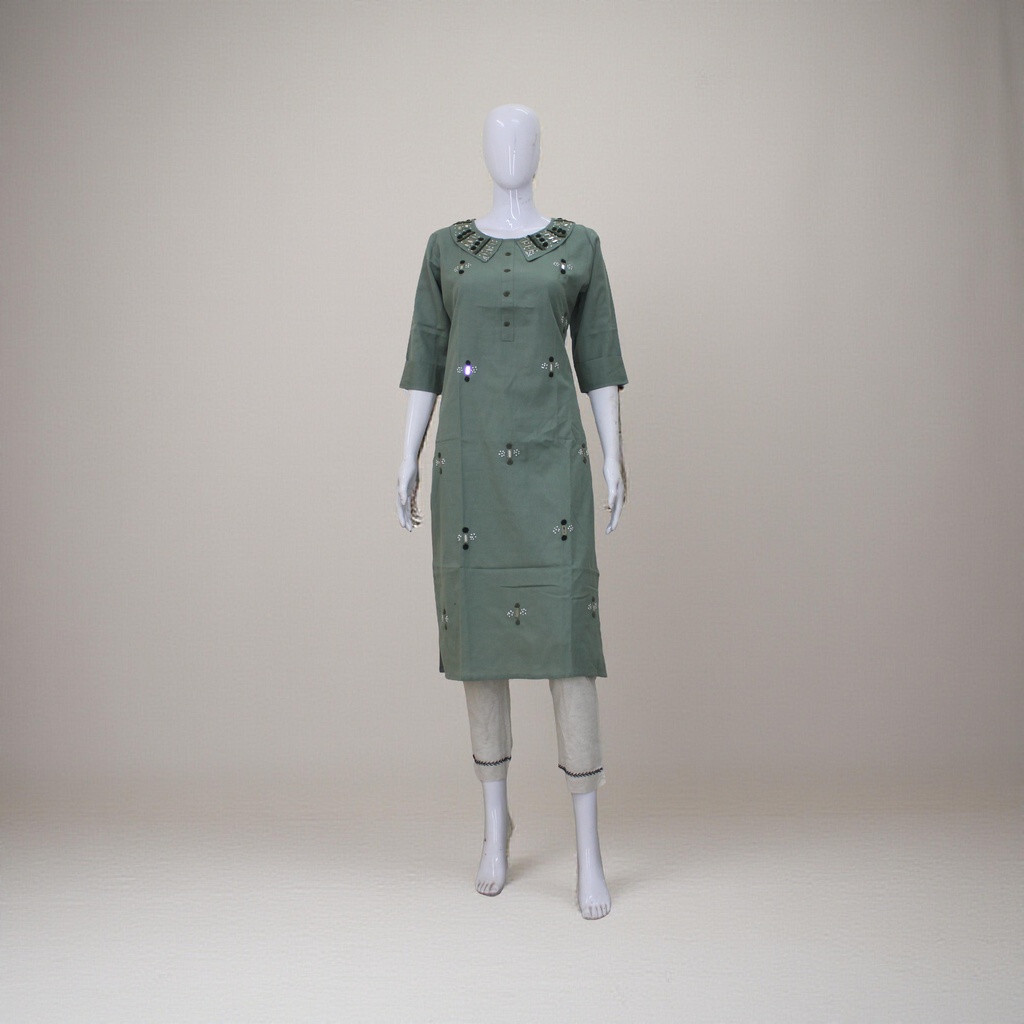 Cotton Hand Embroidered Mirror Work Kurti