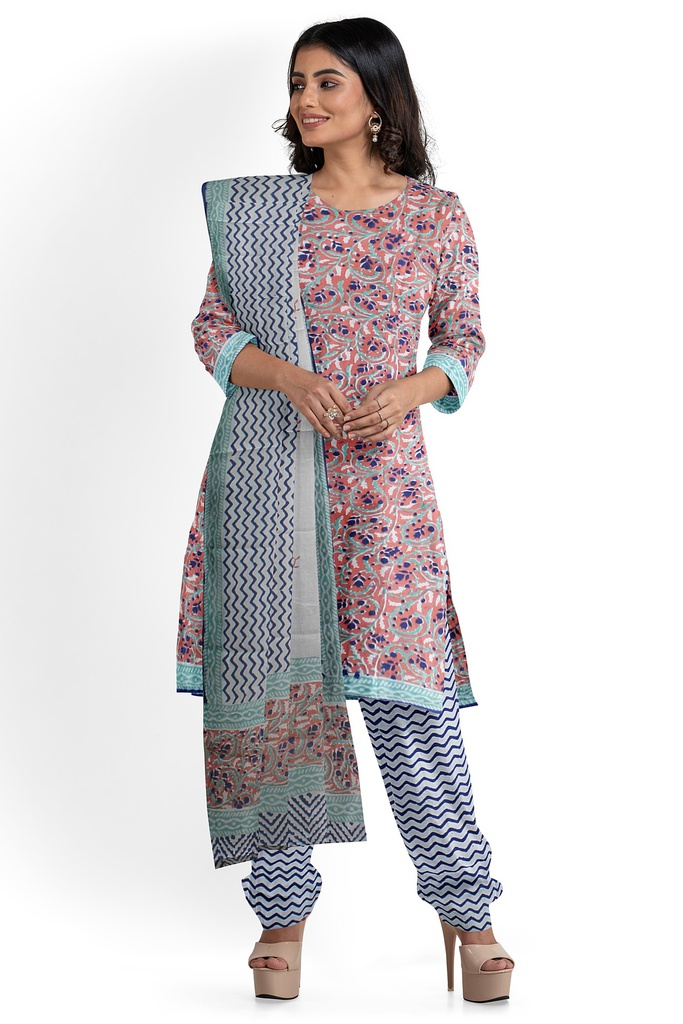 Hand Block Print Cotton Dress Material / Salwar Suit