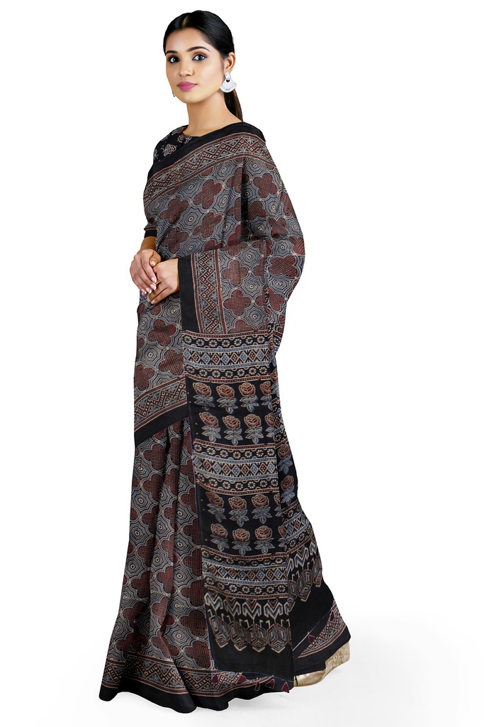 Hand Block Print Modal Silk Saree