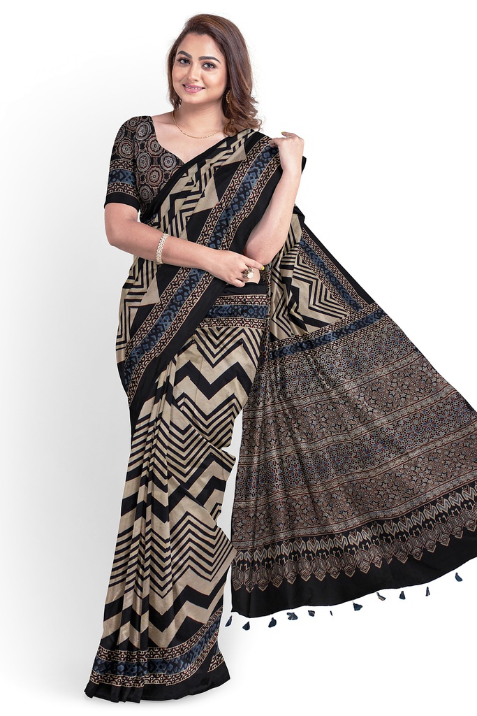 Hand Block Print Modal Silk Saree