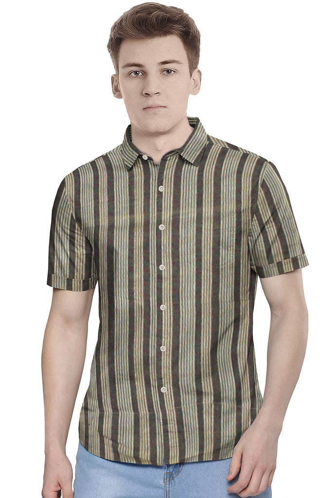 Men’s Short-Sleeve Striped Casual Shirt