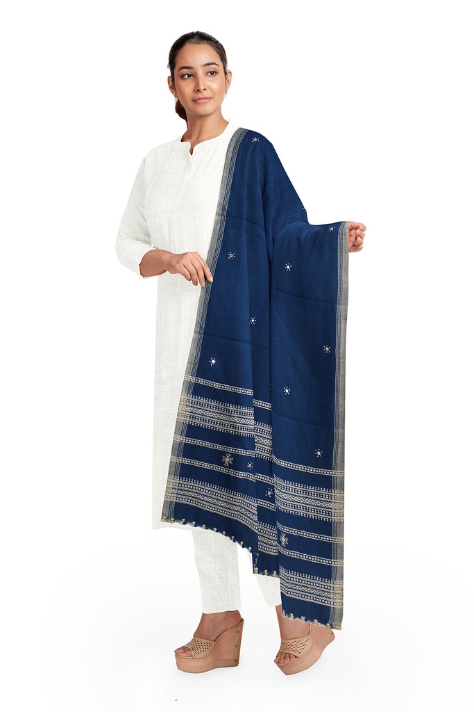 Handwoven Acrylic Woolen Shawl With Mirror Work