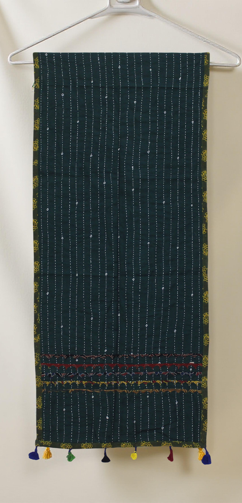 Handmade Tagai Work Cotton Stole with Ajrakh Border &amp; Tassels