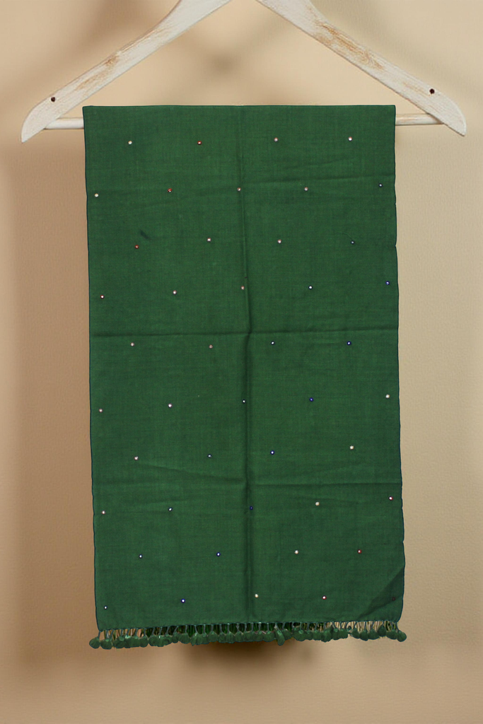 Handcrafted Wool Stole with Mirror Work and Tassels