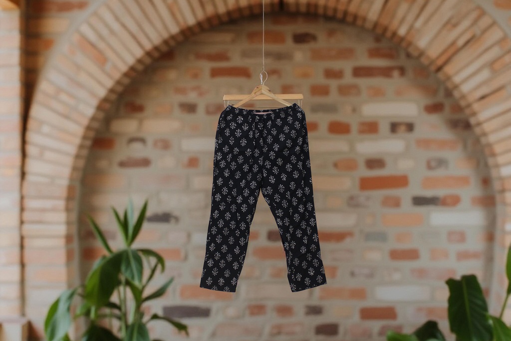 Elegant Cotton Block-Print Comfort Pants / Trouser