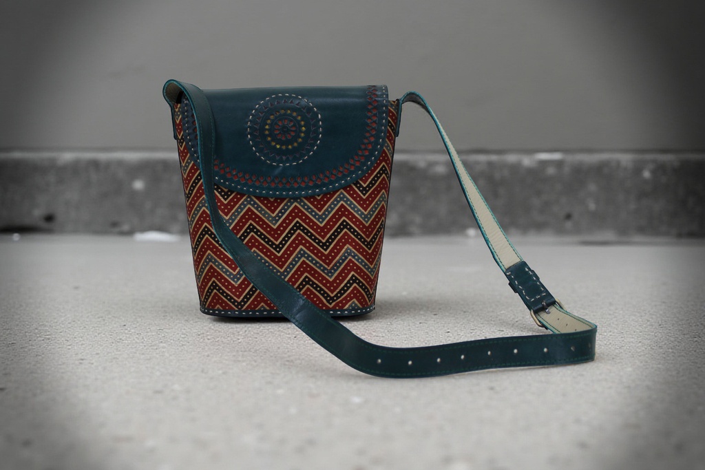 Handcrafted Kutchi Leather Balti Sling Bag