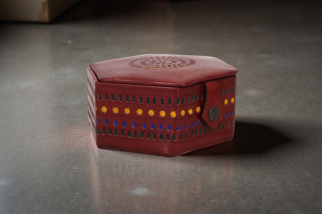 Handcrafted Hexagonal Leather Jewellery Box with Mirror