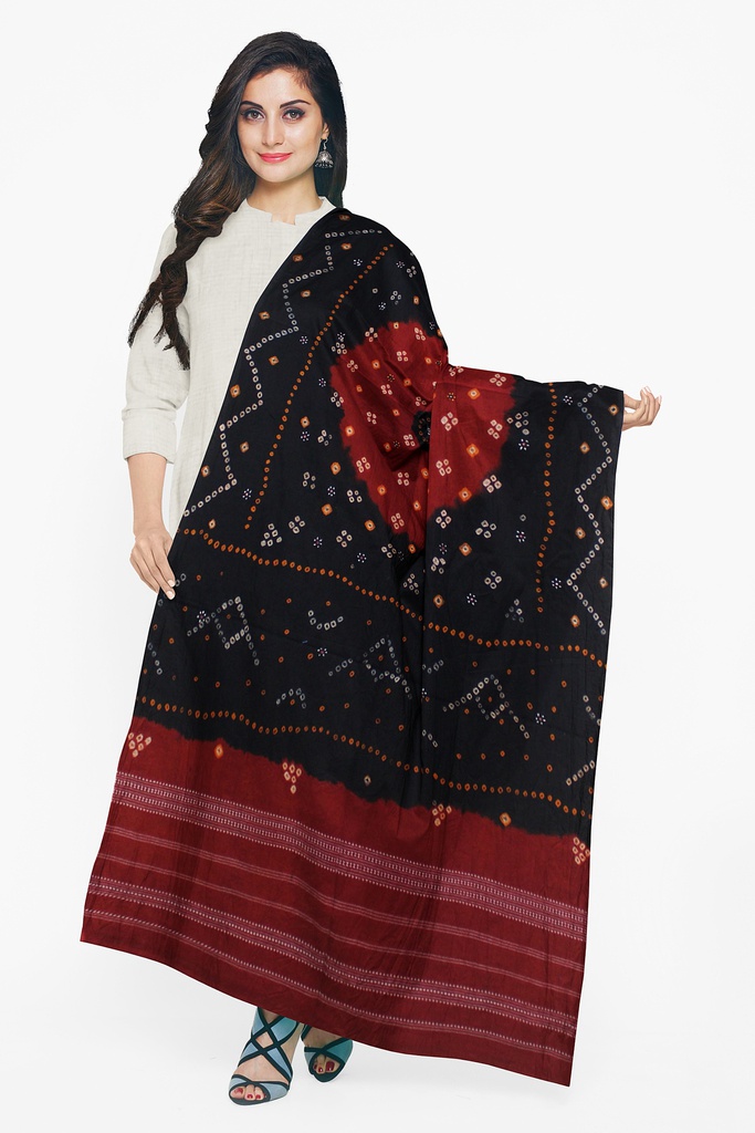 Handwoven Bandhani Woolen Shawl With Mirror Work