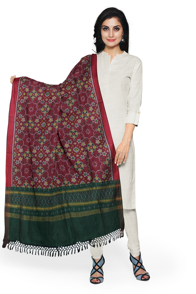 Handwoven Cotton Silk Tangaliya Ikat Dupatta