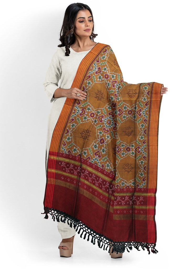Handwoven Cotton Silk Tangaliya Ikat Dupatta