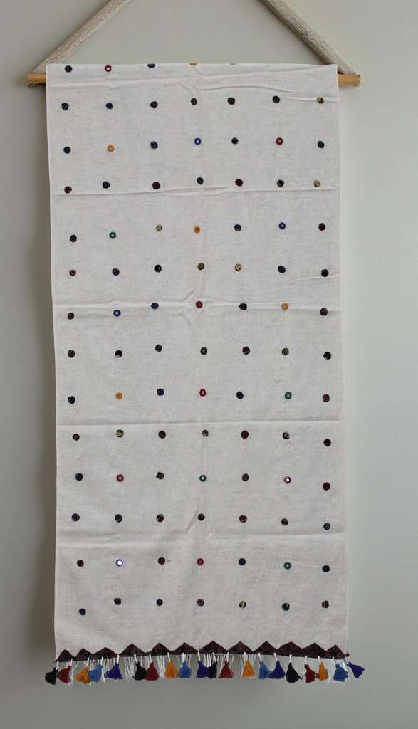 Handcrafted Off-White Khadi Patch Work Stole with Tassels