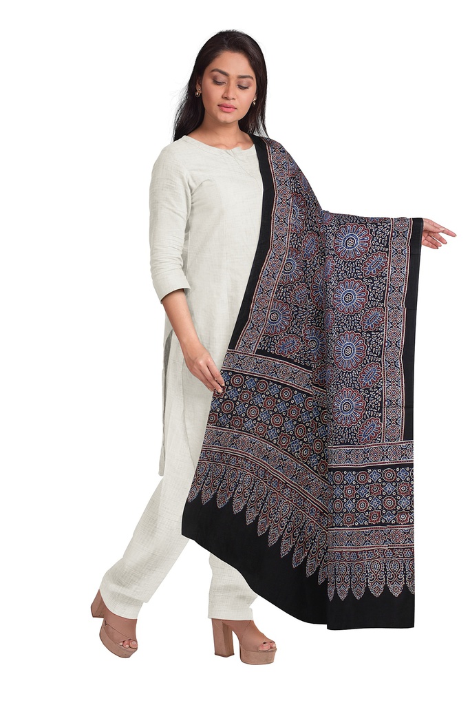 Ajrakh Hand Block Print Modal Silk Dupatta