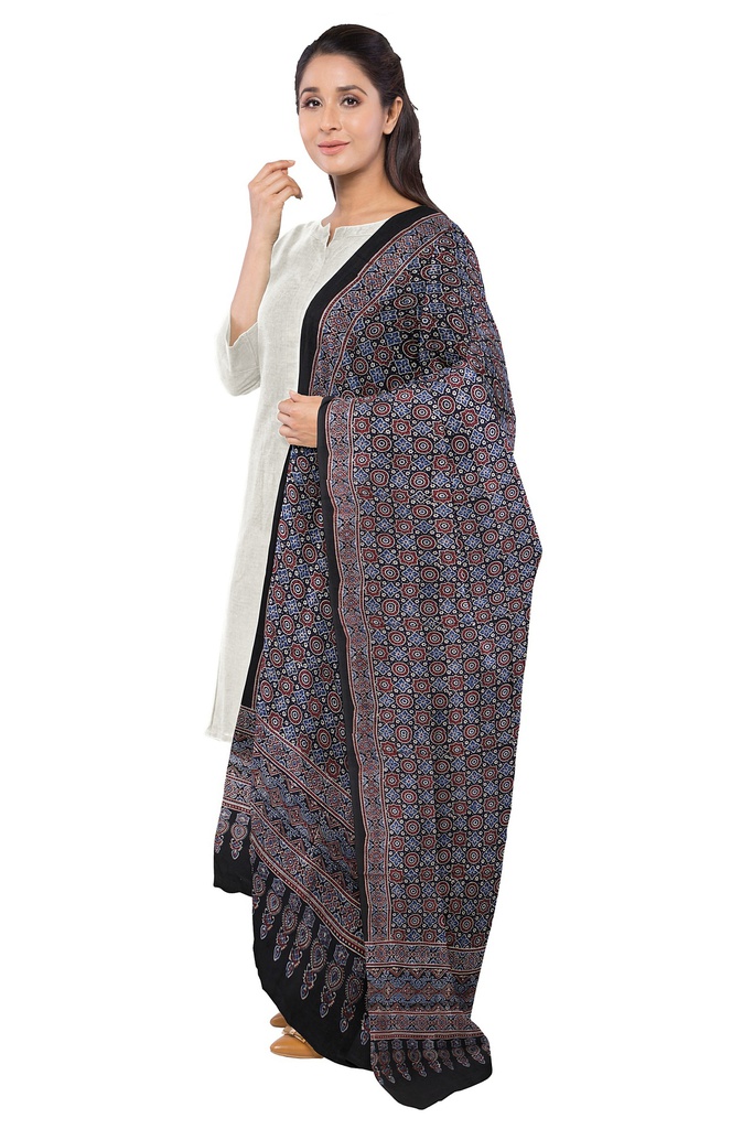 Ajrakh Hand Block Print Modal Silk Dupatta