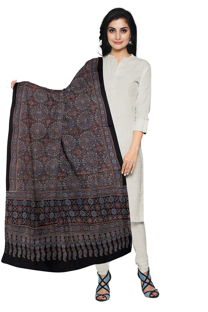 Ajrakh Hand Block Print Modal Silk Dupatta