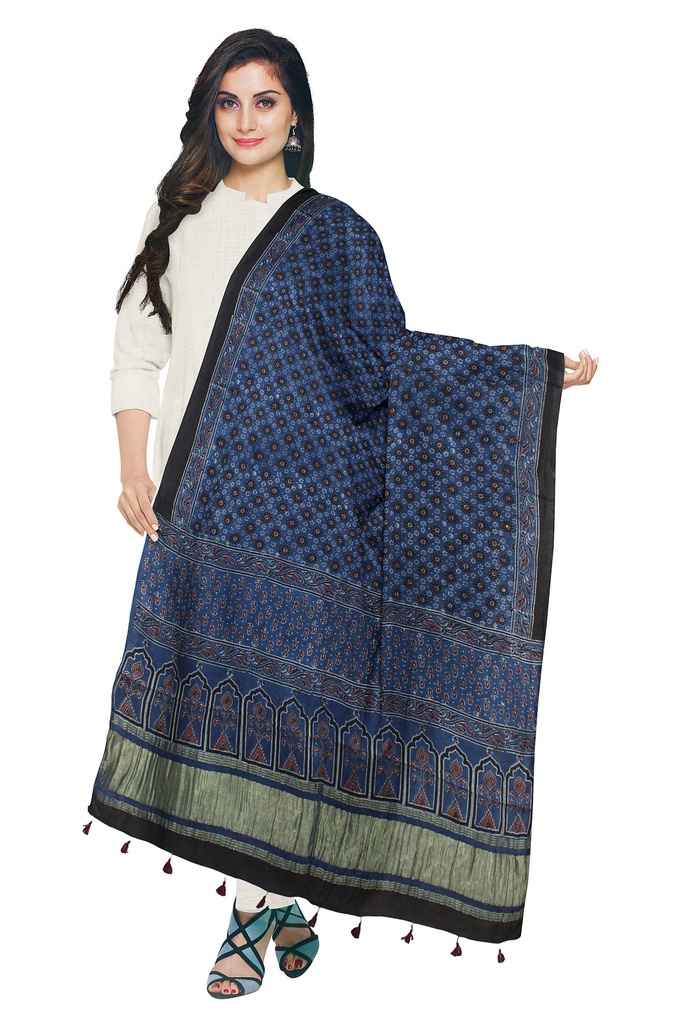 Ajrakh Hand Block Print Mashru Silk Dupatta
