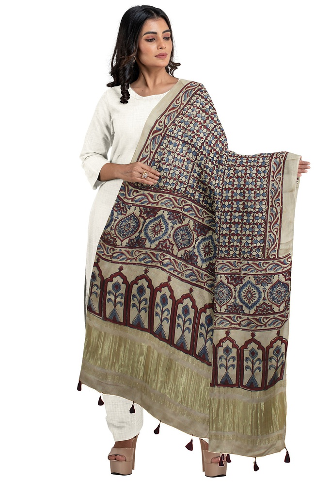 Ajrakh Hand Block Print Mashru Silk Dupatta