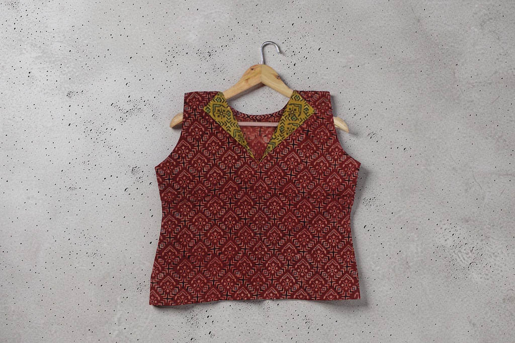 Ajrakh Hand Block Printed Cotton Crop Top