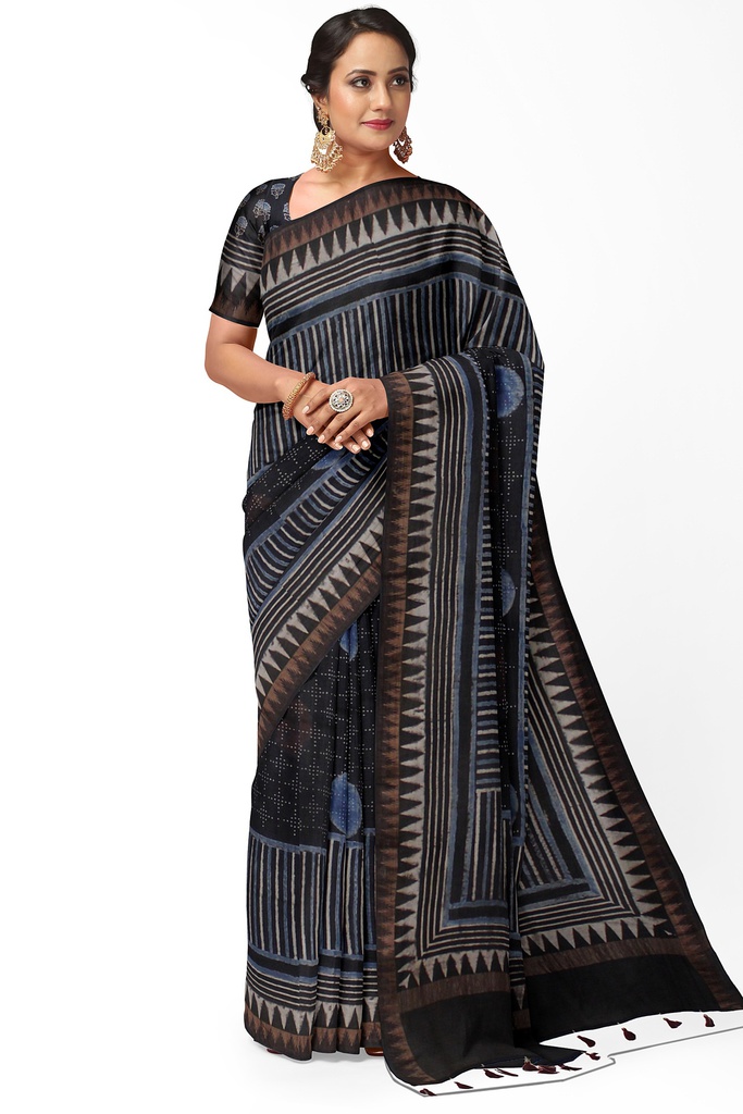 Ajrakh Hand Block Print Chanderi Silk Saree
