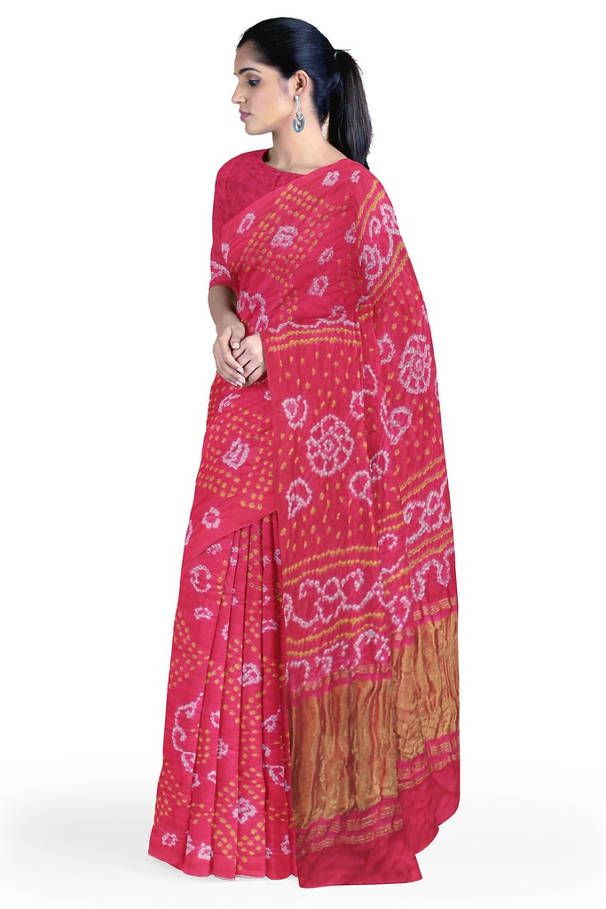 Hand Dyed Gaji Silk Bandhani Saree