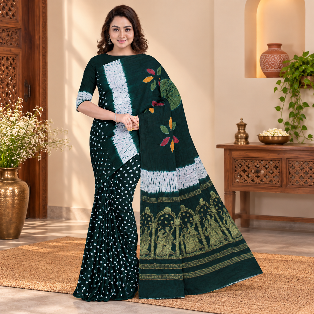 Modal Silk Bandhani Saree with Shibori Pallu