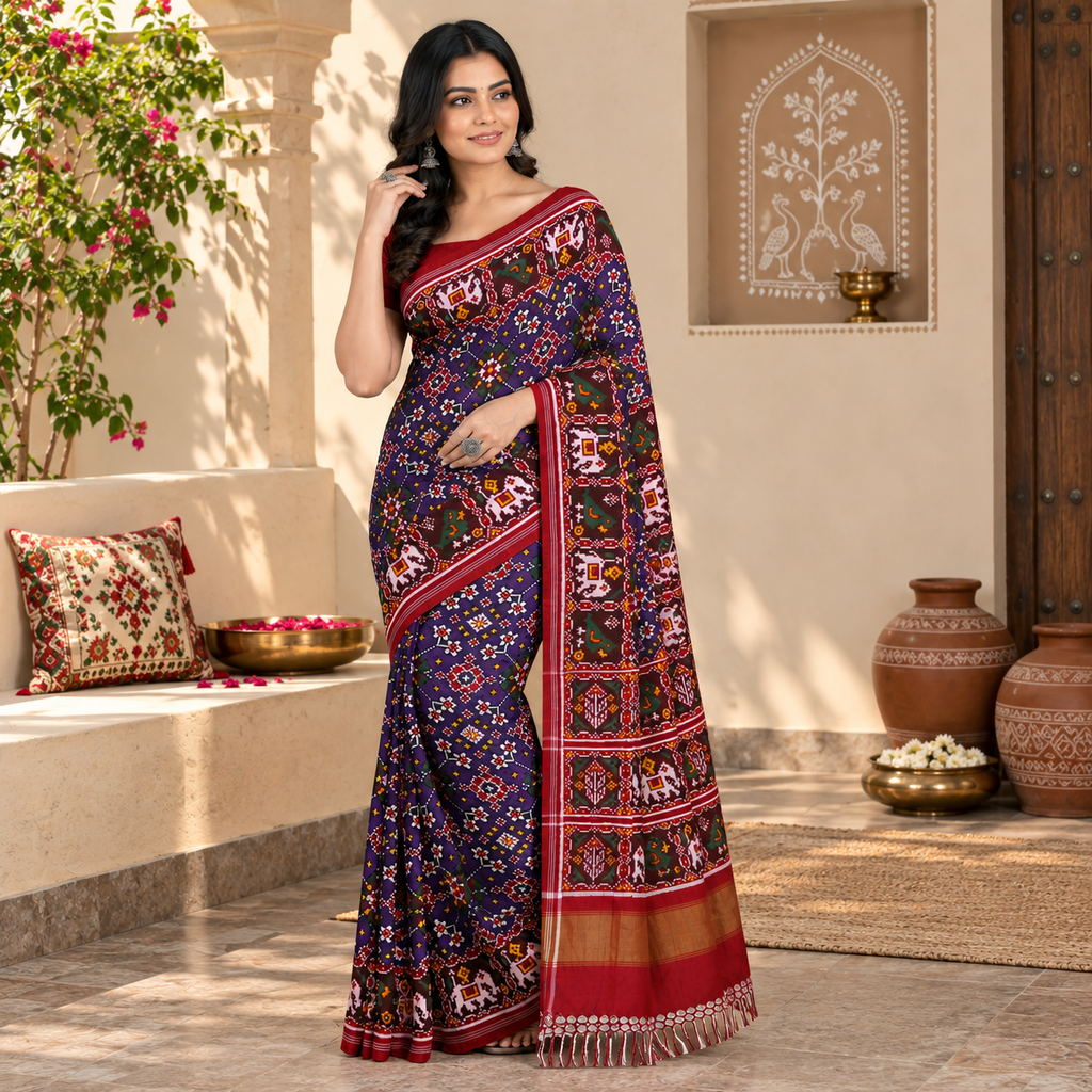Handwoven Double Ikat Patola Silk Saree