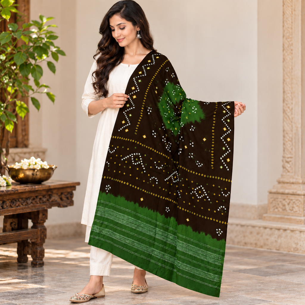 Handcrafted Bandhani Woolen Shawl