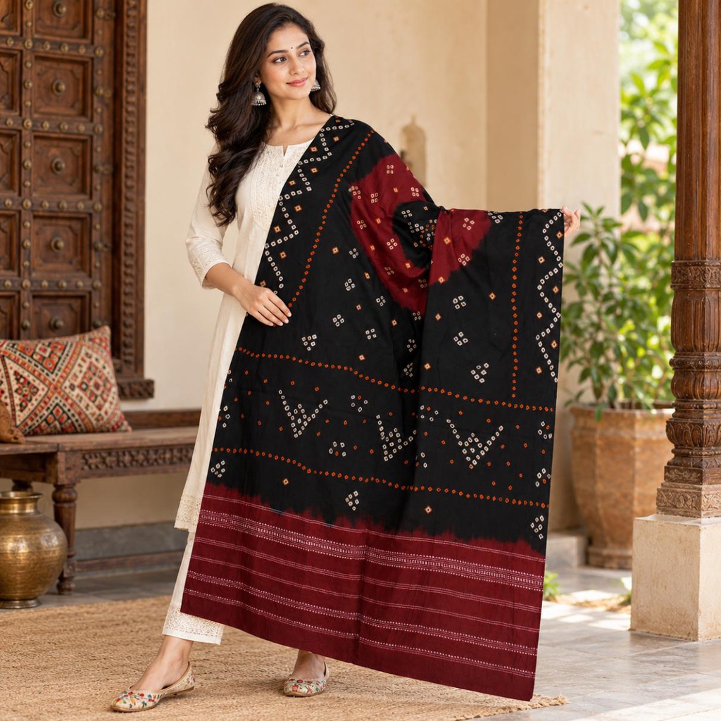 Handcrafted Bandhani Woolen Shawl