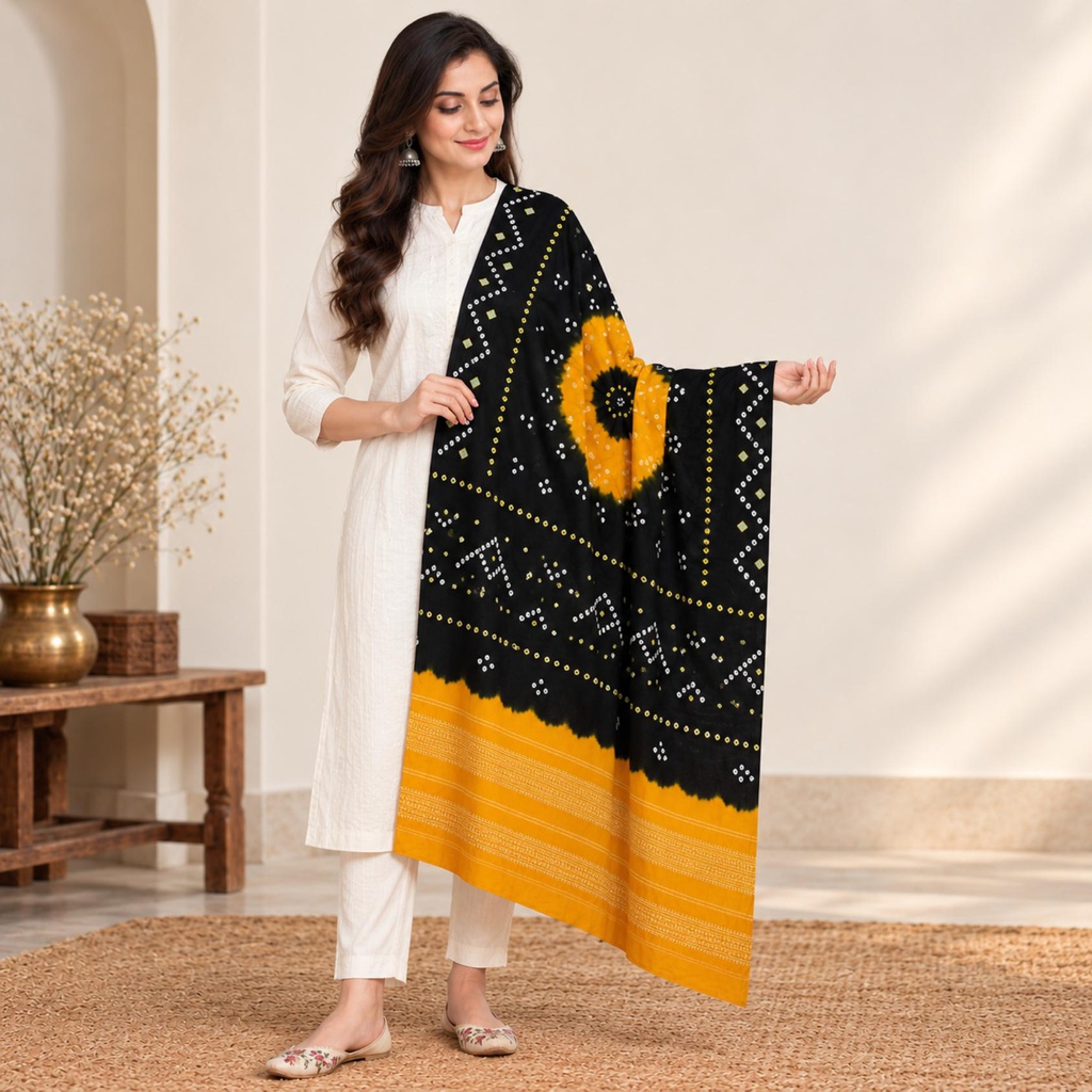 Handcrafted Bandhani Woolen Shawl