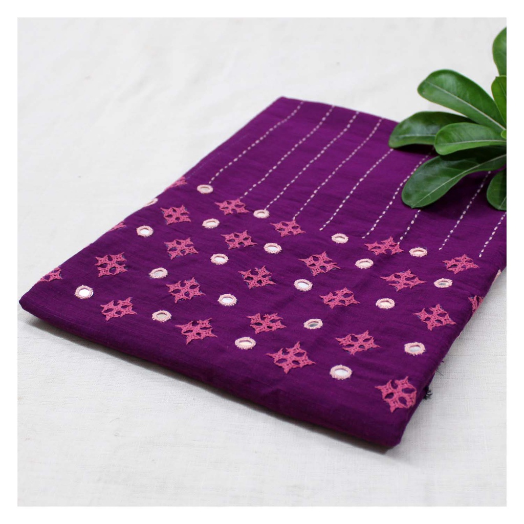 Purple Hand Embroidered Unstitched Blouse Material