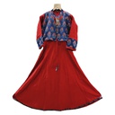 Red Mashru Long Kurta with Block Printed Koti [Size : M]
