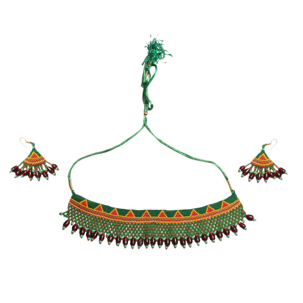 Handmade Green Beaded Choker Necklace Set