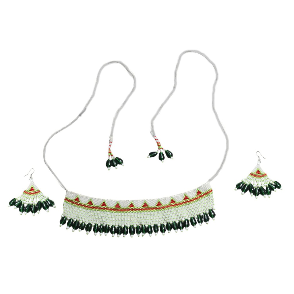 Handmade White Beaded Choker Necklace Set
